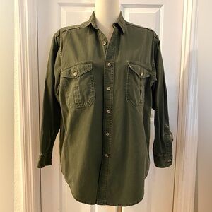 Eddie Bauer Forest Green Casual Button-Down Shirt with Customized Art Graphic